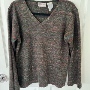 Faded Glory Olive Multicolor Fleck V-Neck Sweater